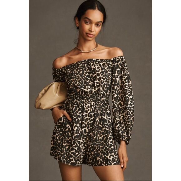 Anthropologie Pants - NEW Anthropologie Plenty by Tracy Reese Spotted Leopard Peasant Romper Medium
